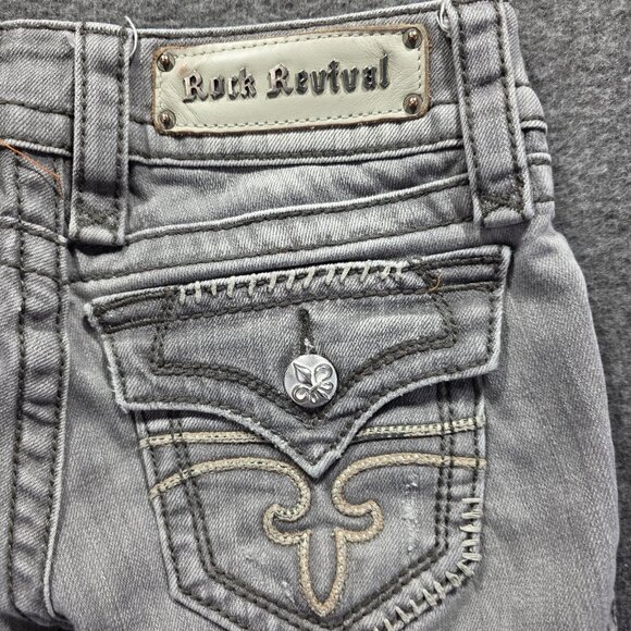 Rock Revival Denim Jeans Womens 24 Gray Celine Cropped Embellished Flap Pockets - Picture 3 of 9
